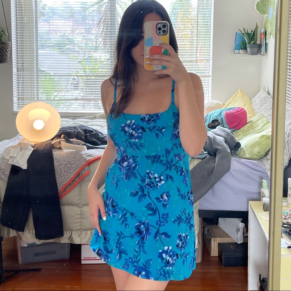 blue floral mini dress